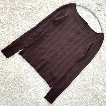 루니 브라운 긴팔 리브 니트 스웨터 보트넥 F 사이즈