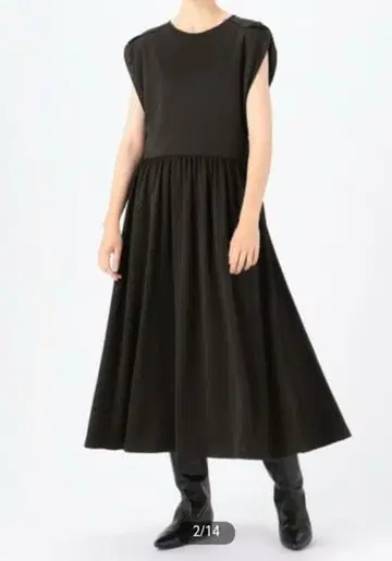 보르지 틱 저지 크루넥 원피스 다크 브라운 새상품급