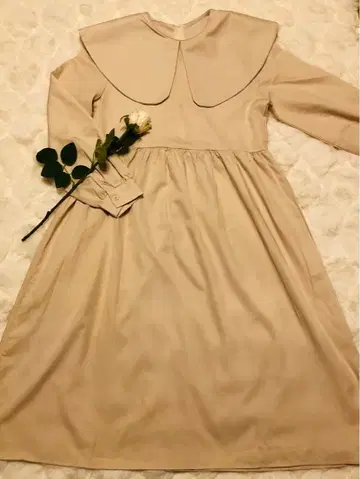 빅 칼라 원피스 베이지 여성용 M 레트로 내추럴