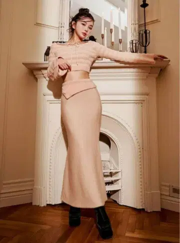 Darich 다리치 페더 믹스 핑크 니트 셋업