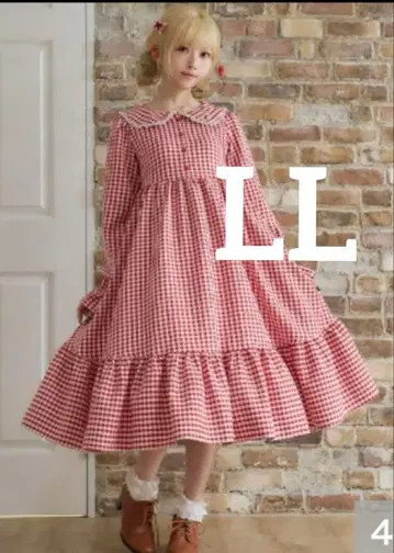 호시나 사쿠라코 LL 시마무라 깅엄 체크 긴팔 원피스