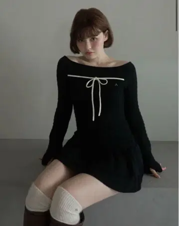 andmary Milky frill mini dress black