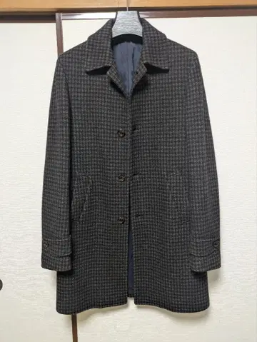 일레븐티 그레이 체크 무늬 스텐카라 코트 호시바