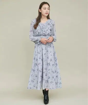 볼륨 프릴 플라워 프린트 원피스 트란테안 긴팔