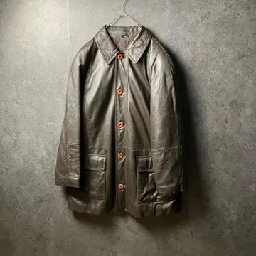 vintage 가죽 자켓 미들 다크 브라운 안감 올 패턴 구제 의류