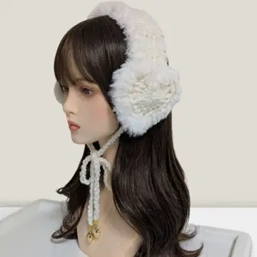 핸드메이드 귀도리 하트 화이트 귀마개 니트