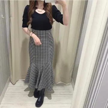 [ 새상품급 ] An MILLE 안미르 체크 머메이드 스커트