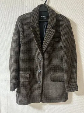 ZARA 체크 무늬 코트 브라운 계열