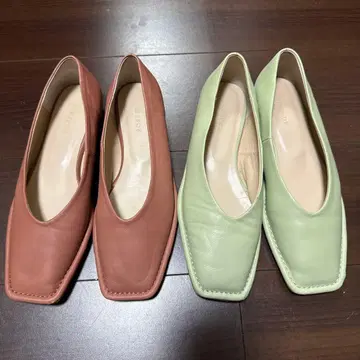 새상품급 로즈버드 2세트 가죽 플랫슈즈 핑크 그린