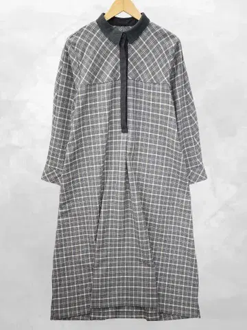 조르주 레쉬 비익 버튼 타탄 체크 플레어 원피스 38