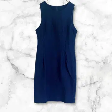 네이비 슬리브리스 무릎 기장 원피스 M 울 100% 심플 일본제