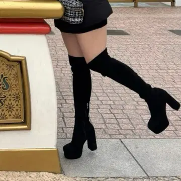 블랙 니하이 부츠 힐 10.5cm