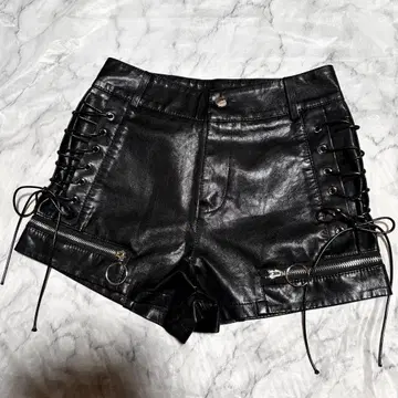 숏팬츠 인조 가죽 CRYX Y2K 펑크 레이스업