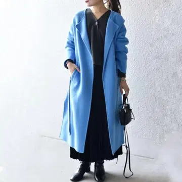 새상품급 SHIPS 노카라 리버 코트 SUPER120 벨트 블루