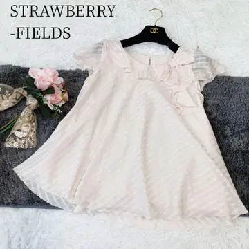 [ 스트로베리 필드 ] 반팔 블라우스 리본 스트라이프 시어 플레어