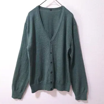 무인양품 가디건 V넥 울 100% 그린 S 사이즈
