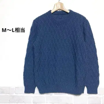 남성용 긴팔 케이블 니트 스웨터 M~L 손뜨개질풍 다크 블루 i754