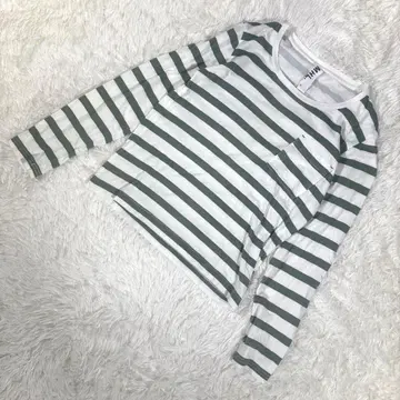 인기 MHL 보더 바스크 셔츠 긴팔 그린 x 화이트