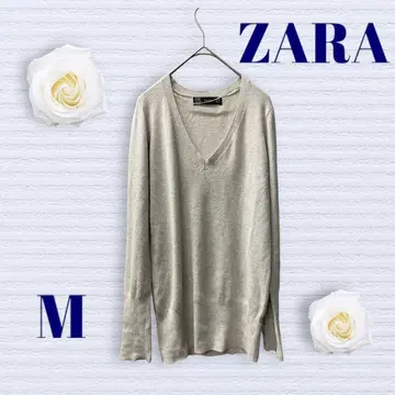 자라 긴팔 니트 봄/가을 그레이 소매 장식 버튼 밑단 밴딩 V넥 오피스