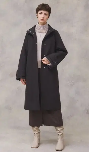 PUBLIC TOKYO 캐시미어 실크 스탠드 카라 코트