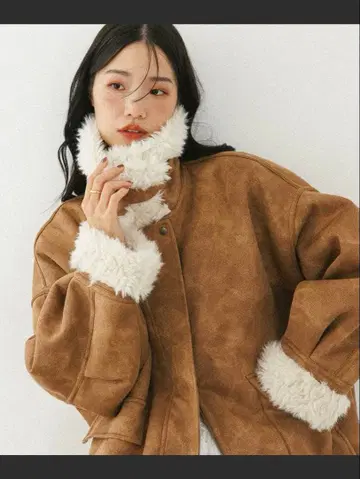 Heather 퍼 칼라 BIG 무스탕 자켓 카멜 오버 사이즈