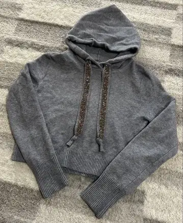 ZARA 니트 후드티 반짝이 글리터 비쥬 그레이