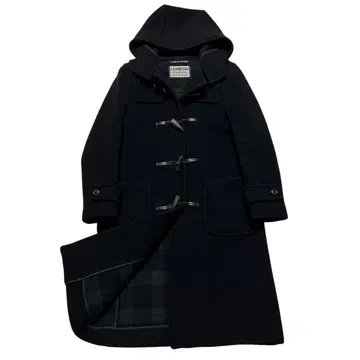 런던 트래디션 더플 코트 안감 체크 무늬 블랙 롱 코트 38