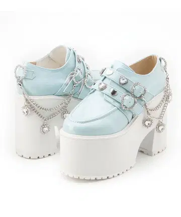 디어마이러브 반짝이는 하트 참 체인 달린 더블 하트 로퍼