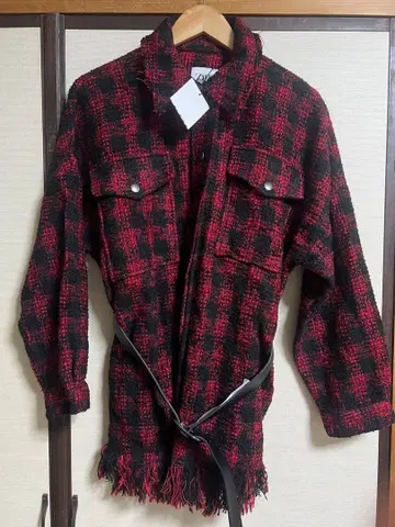 ZARA 체크 프린지 자켓 미사용 벨트 포함