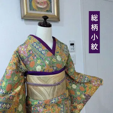 순수 실크 올 패턴 코몬 이중 기모노 다이쇼 로망풍 다색