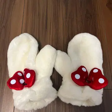 미니 마우스풍 리본 포함 화이트 미튼