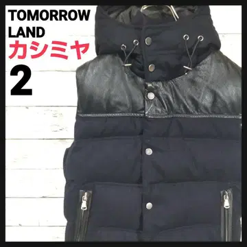 [ 고급 ] 투모로우랜드 블루워크 가죽 절개 캐시미어 울 다운 베스트
