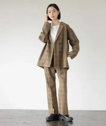 로리즈팜 체크 무늬 더블 브레스트 셋업