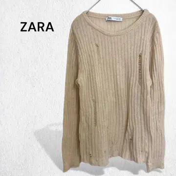 자라 ZARA 니트 스웨터 풀오버 리브 데미지 가공 상의 M