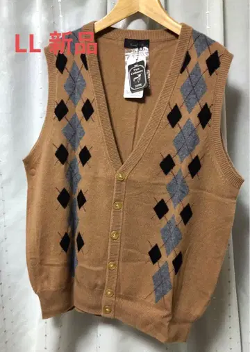 캐시미어 100% 아가일 무늬 베스트 LL 새상품