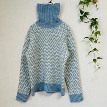 PINIOV 터틀넥 니트 M 헤링본 무늬 울 95% 레트로