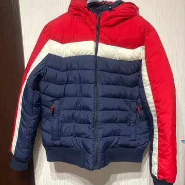 GAP 후드 부착 다운 자켓 빨간색 네이비 화이트