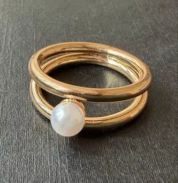 아쉬페 프랑스 골드 컬러 이중 반지 화이트 펄 19호