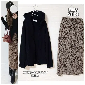 코디 세트 더블 지퍼 후드 부착 상의 패턴 스커트