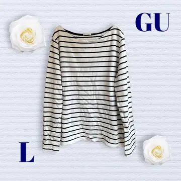 지유 티셔츠 보트넥 보더 화이트 x 블랙 긴팔 오피스 캐주얼