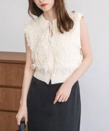 raffime 루프 프린지 니트 베스트 아이보리