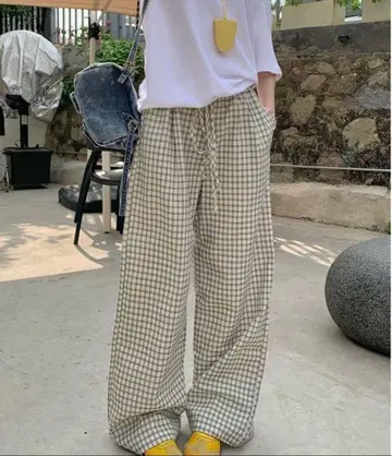 Sibra 시브라 체크 세미 와이드 캐주얼 팬츠 M 사이즈