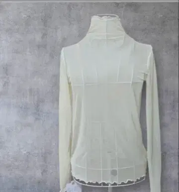 시스루 멜로우 티셔츠 터틀 하이넥 시어 아이보리 비침