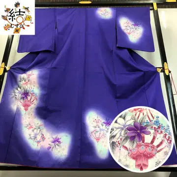 MK-1760 츠케사게 워셔블 기모노 그라데이션 아름다운 꽃 무늬 보라색