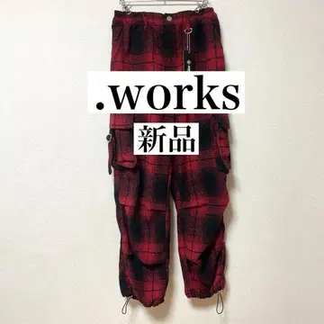 새상품 .works 기모 체크 카고 파라슈트 팬츠
