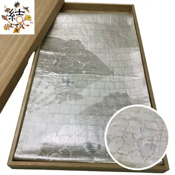 MO-3547 후쿠로 오비 부채와 꽃 무늬 은색