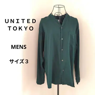 새상품급 UNITED TOKYO 긴팔 밴드 카라 셔츠 V넥 그린