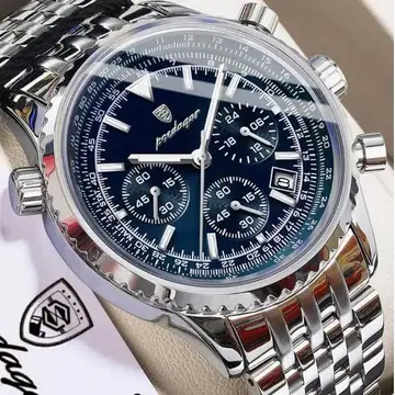 POEDAGAR 쿼츠 손목시계 블루 실버