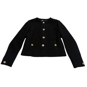 새상품급 ZARA 노카라 트위드 자켓 골드 버튼 M