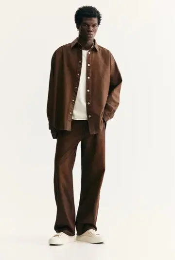 [ 새상품급 ] h&m 오버 사이즈 핏 데님 셔츠 M 사이즈 브라운